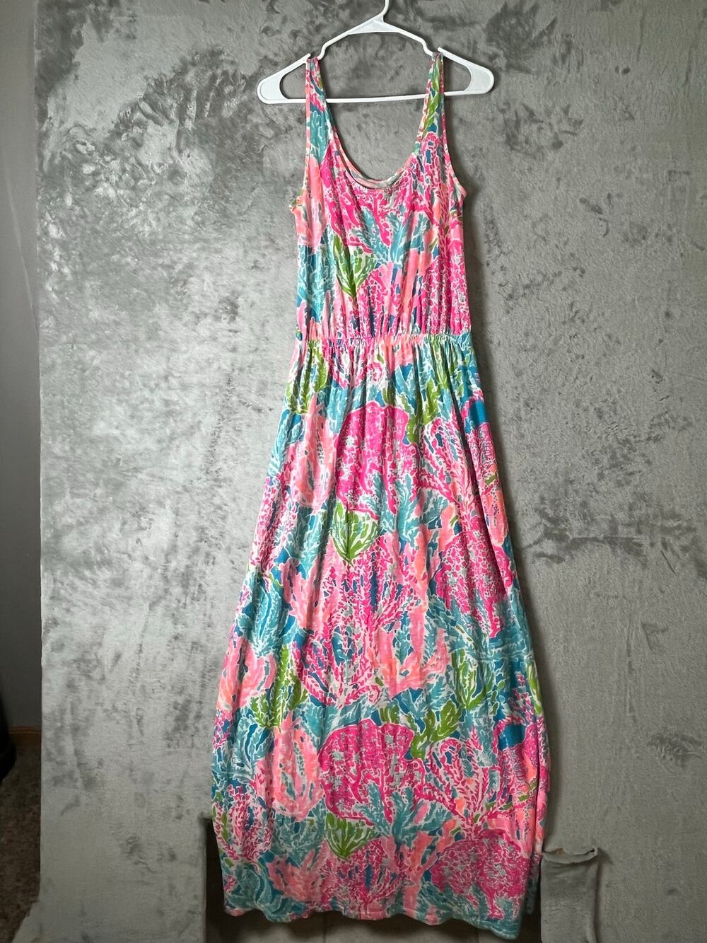 Lilly Pulitzer Tria Maxi Dress Let's Cha Cha Pink Print Sleeveless Size Small